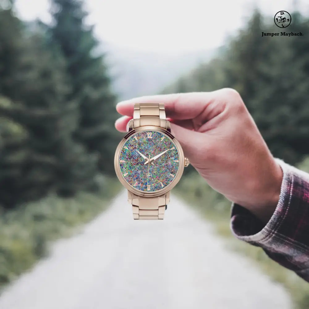 JetPrint Fulfillment Boundless Beginnings Steel Strap Automatic Watch with indicators, featuring a sleek metal band and classic watch face.