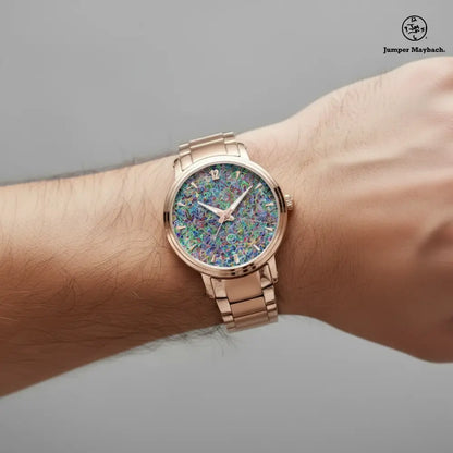 Boundless Beginnings Steel Strap Automatic Watch by Jumper Maybach with indicators, featuring a sleek silver metal band and detailed dial.