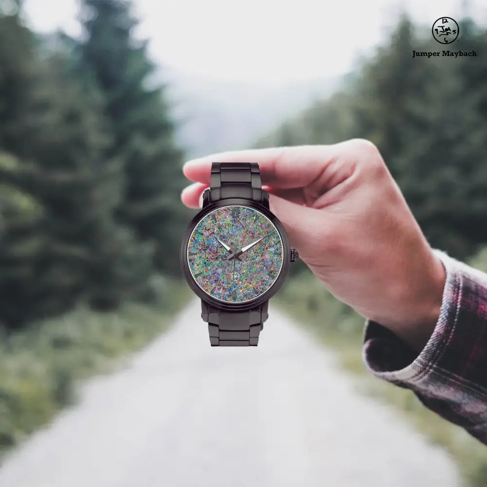 Steel strap automatic watch with indicators by Jumper Maybach® featuring a sleek stainless steel band and detailed dial.