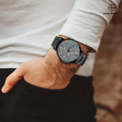 Steel strap automatic watch with indicators by Jumper Maybach®, featuring a sleek design and stainless steel band.