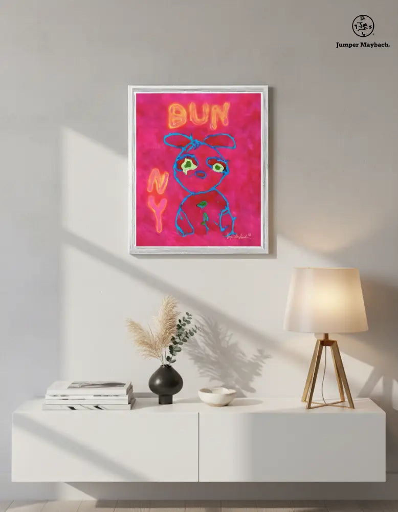 Print on paper featuring Bunny by Jumper Maybach®, a colorful art print with a whimsical bunny illustration.