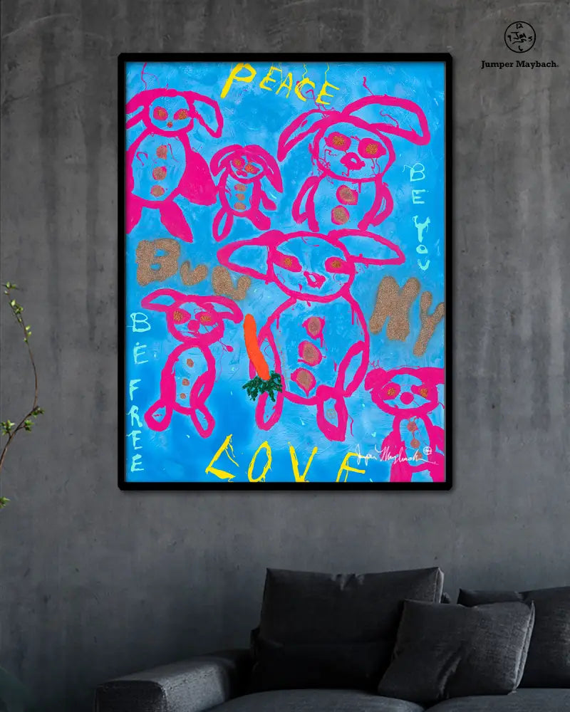 Bunny Love print on paper by Jumper Maybach featuring a whimsical bunny illustration in a 16x20 inch size.