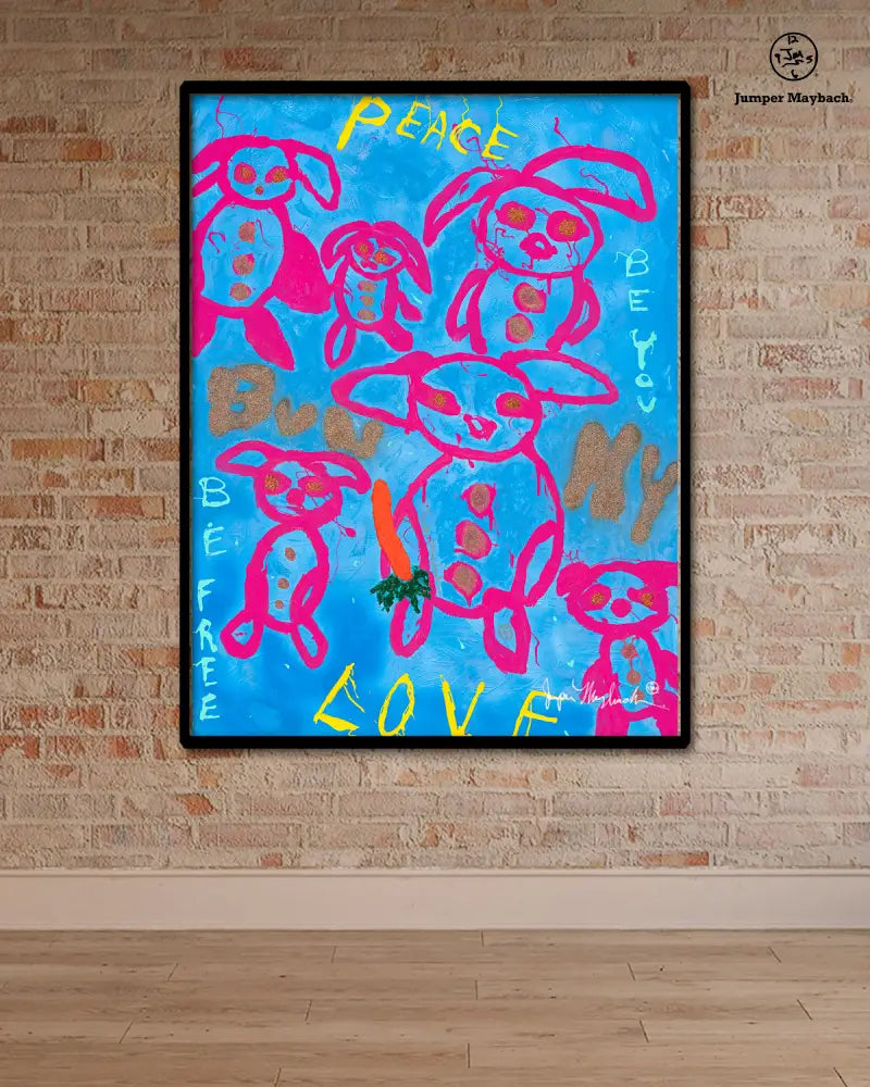 Print by Jumper Maybach featuring a Bunny Love design on paper, showcasing vibrant colors and intricate artwork.