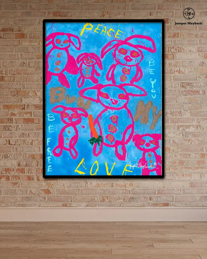 Print by Jumper Maybach featuring a Bunny Love design on paper, showcasing vibrant colors and intricate artwork.