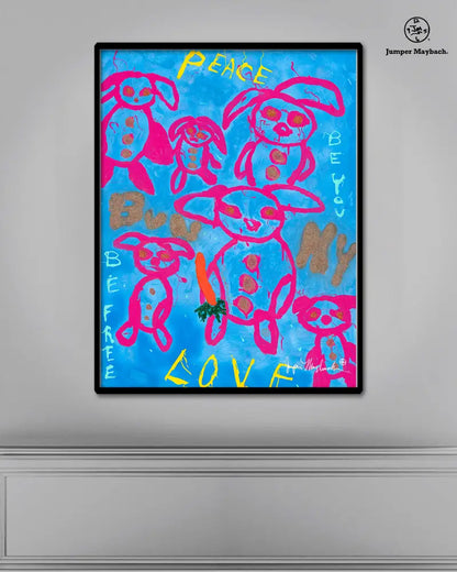 Print on paper featuring Bunny Love artwork by Jumper Maybach, showcasing a charming bunny illustration with soft colors.