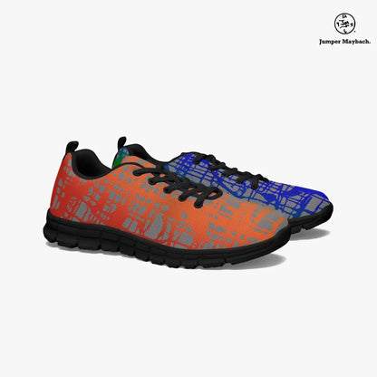 Rainbow Matrix athletic sneakers by Jumper Maybach® featuring vibrant multicolor design and sporty silhouette.
