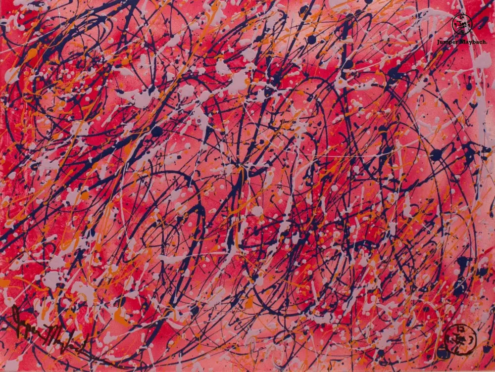 Original mixed media artwork of cherry blossoms by Jumper Maybach, vibrant floral painting on paper, 18x24 inches.