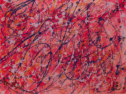 Original mixed media artwork of cherry blossoms by Jumper Maybach, vibrant floral painting on paper, 18x24 inches.