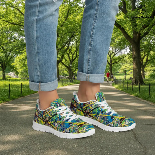 Cosmic Glee athletic sneakers by Jumper Maybach in vibrant galaxy-inspired design, suitable for men and women.