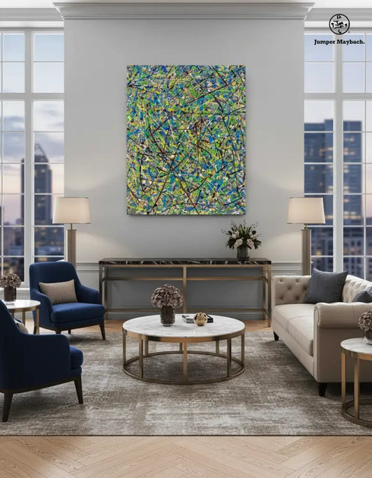 Cosmic Glee original artwork by Jumper Maybach featuring a vibrant cosmic-themed painting with swirling colors and abstract patterns.