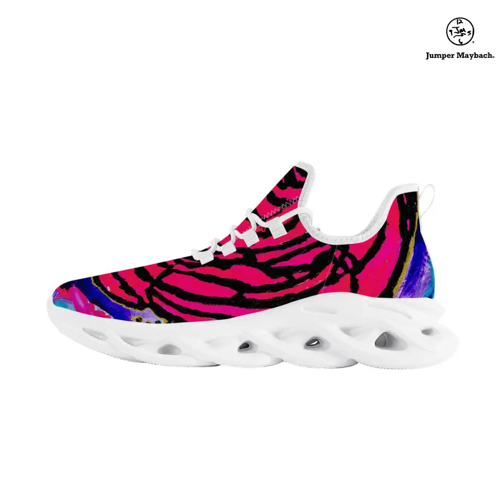 Cotton Candy Rose Flex Sneakers by Jumper Maybach® featuring pink and white floral design, casual unisex sneakers with comfortable fit