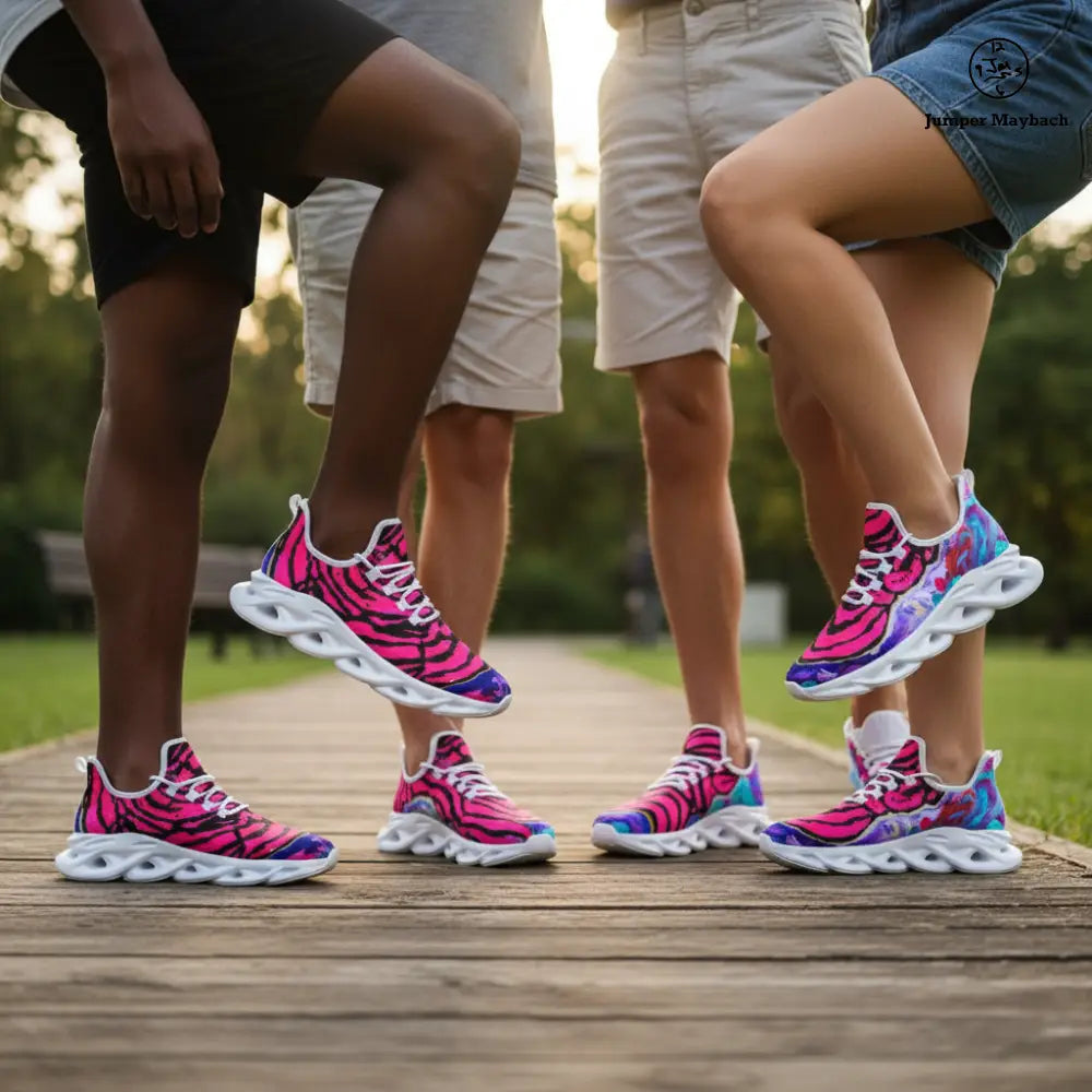 Cotton Candy Rose Flex Sneakers by Jumper Maybach® featuring pink and white design, casual sneaker style for men and women.