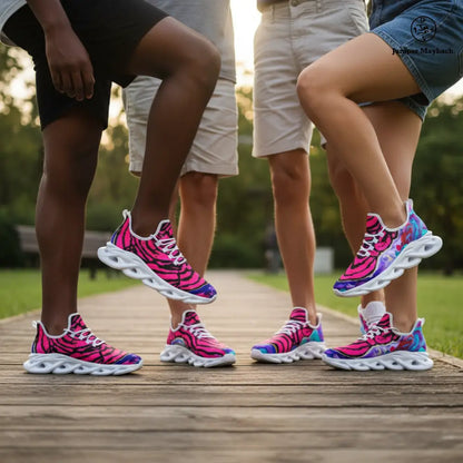 Cotton Candy Rose Flex Sneakers by Jumper Maybach® featuring pink and white design, casual sneaker style for men and women.