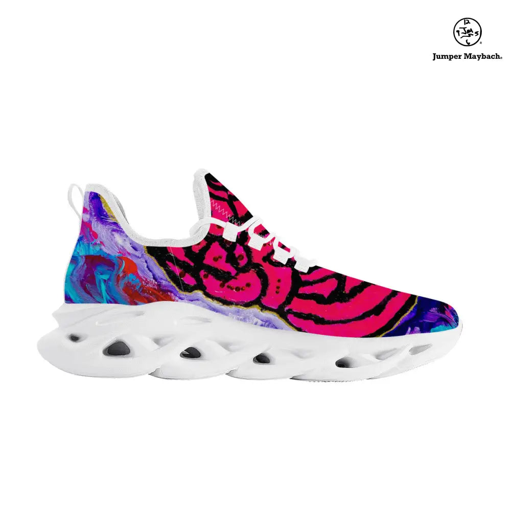 Cotton Candy Rose Flex sneaker by Jumper Maybach for men and women, stylish sneakers with pink and white floral design.