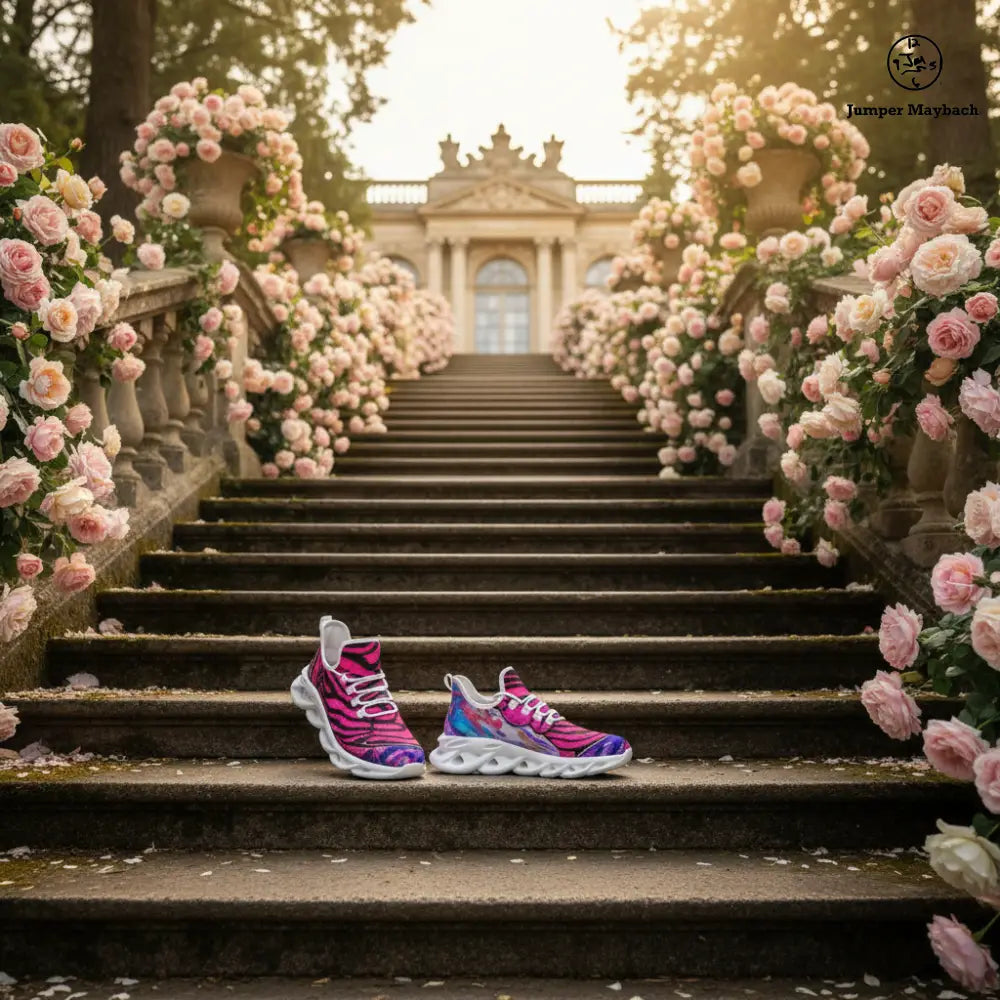 Cotton Candy Rose Flex sneakers by Jumper Maybach with floral rose design, featuring a stylish sneaker silhouette and vibrant colors.