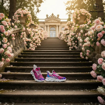 Cotton Candy Rose Flex sneakers by Jumper Maybach with floral rose design, featuring a stylish sneaker silhouette and vibrant colors.