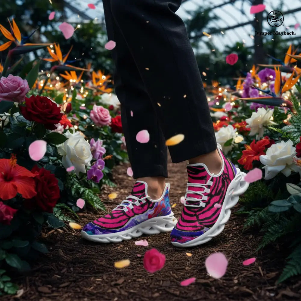 Cotton Candy Rose Flex Sneakers by Jumper Maybach® featuring vibrant rose and fairy light details in a night garden theme.