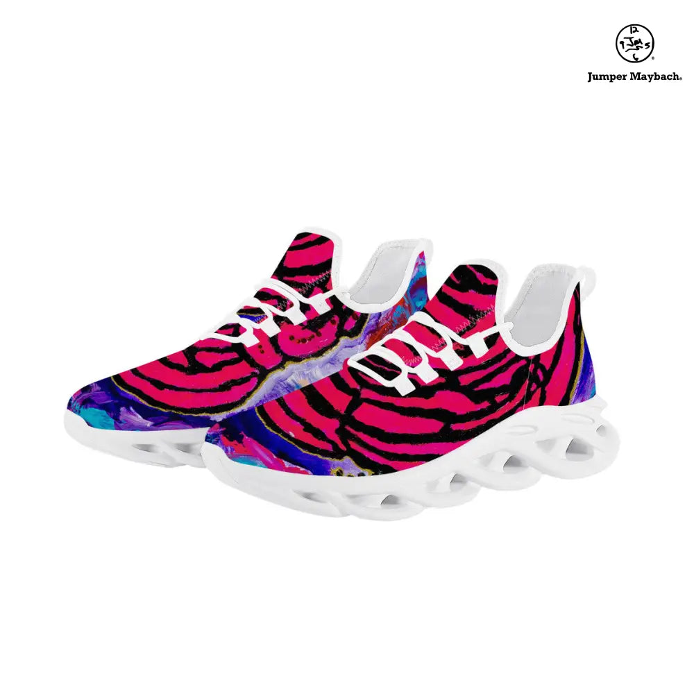 Cotton Candy Rose Flex Sneakers by Jumper Maybach® featuring pink and white design, casual sneakers for men and women.