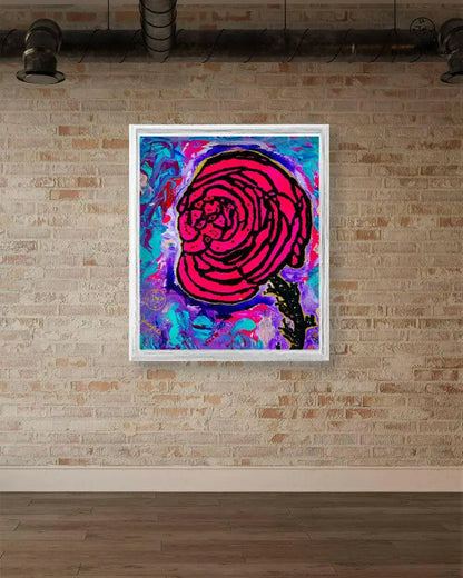 Cotton Candy Rose print on paper by Jumper Maybach featuring a vibrant pink and pastel floral design.