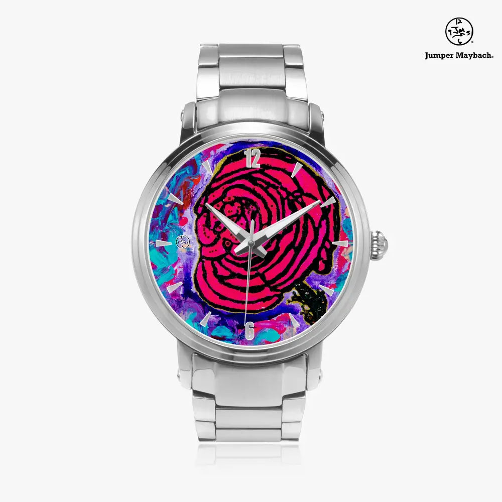 Steel strap watch by Jumper Maybach with Cotton Candy Rose dial, automatic movement, and time indicators on a sleek, stylish design.