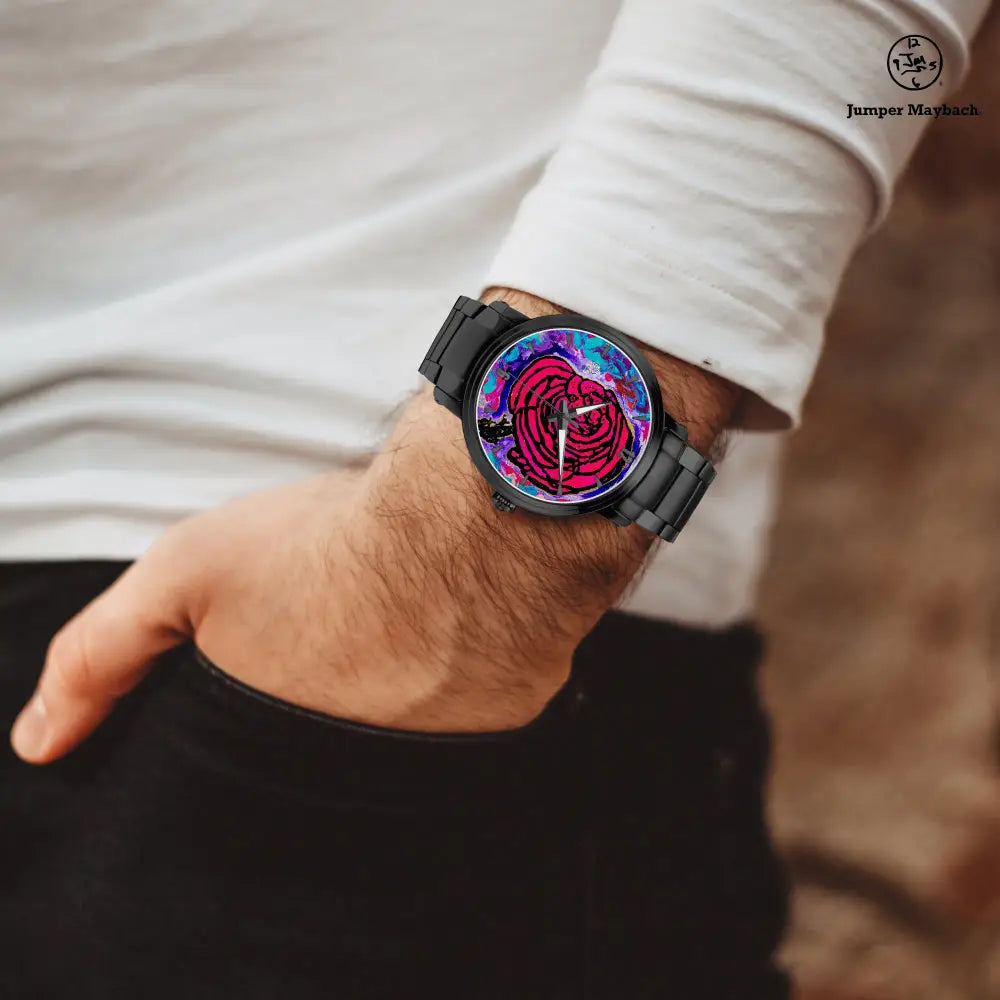 Steel strap automatic watch with cotton candy rose dial and indicators by Jumper Maybach® in a sleek JetPrint Fulfillment design.