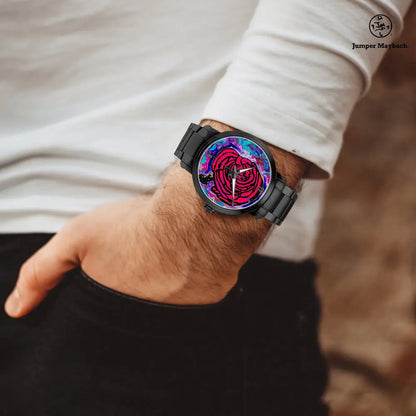 Steel strap automatic watch with cotton candy rose dial and indicators by Jumper Maybach® in a sleek JetPrint Fulfillment design.