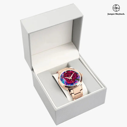 Cotton Candy Rose Steel Strap Automatic Watch with indicators by Jumper Maybach® featuring a sleek steel band and detailed dial.