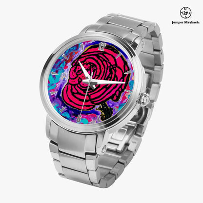 Cotton Candy Rose Steel Strap Automatic Watch by Jumper Maybach with silver-tone steel band and indicator dial.