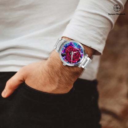 Cotton Candy Rose Steel Strap Automatic Watch by Jumper Maybach with indicators, featuring a rose-colored dial and stainless steel band.