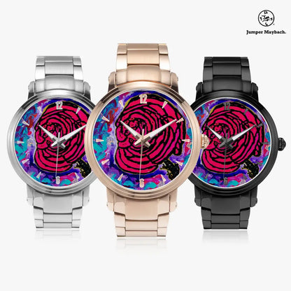 Steel strap watch by Jumper Maybach featuring cotton candy rose dial and automatic movement with indicators.