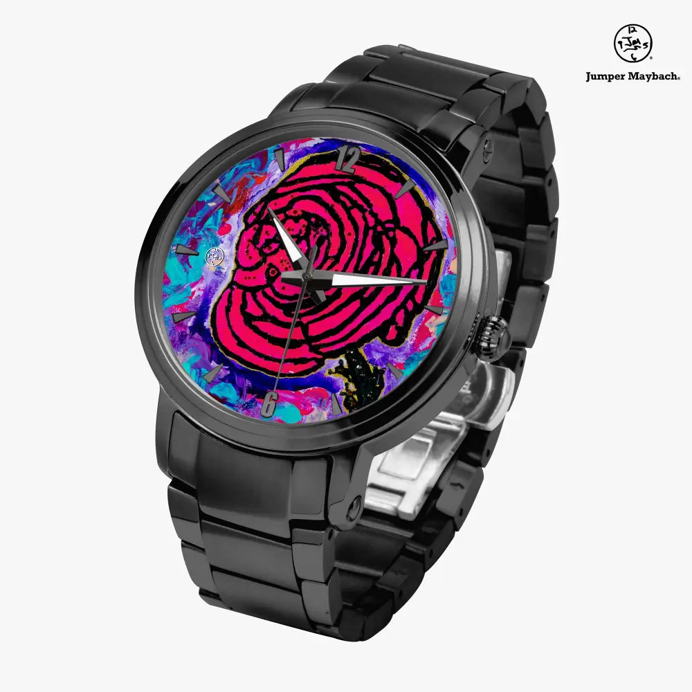 Cotton Candy Rose steel strap automatic watch with indicators by Jumper Maybach® featuring a sleek steel band and elegant dial.