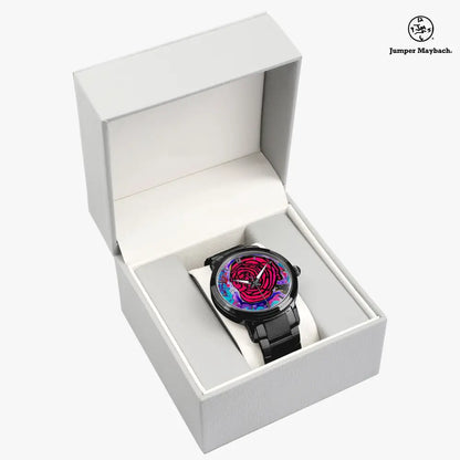 Steel strap watch with cotton candy pink rose dial, automatic movement, and indicators by Jumper Maybach® in a sleek design.