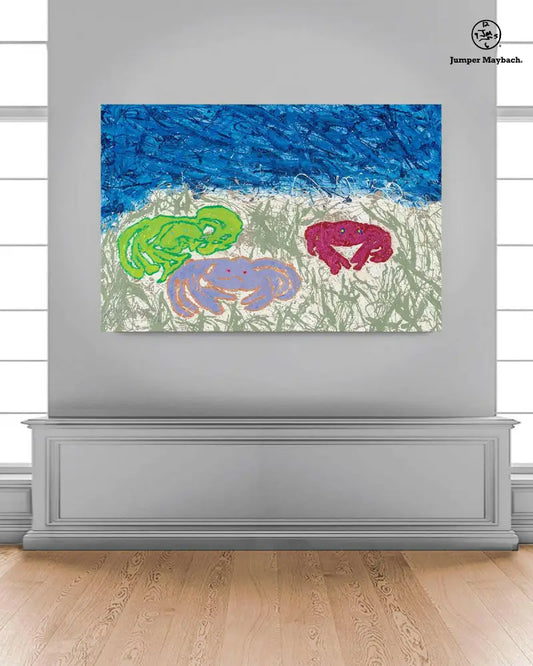 Original painting from Jumper Maybach's Crab Series #4, featuring vibrant crab artwork in a vignette style.