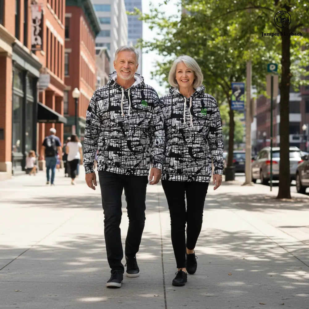 Unisex Dark Matrix hoodie by Jumper Maybach® with all-over print, featuring a dark, intricate abstract design on the front.