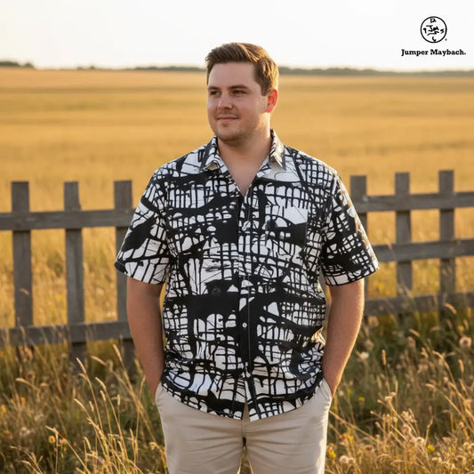 Dark Matrix PLUS SIZE Resort UNISEX shirt by Jumper Maybach, featuring a modern print on men's and unisex clothing style.