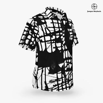 Dark Matrix Resort unisex shirt by Jumper Maybach®, men's clothing, stylish dark patterned fabric, casual fit, front view image.