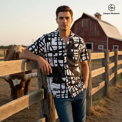 Dark Matrix Resort unisex shirt by Jumper Maybach, stylish men's clothing with a modern, geometric print.