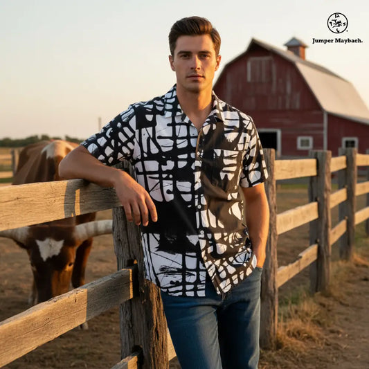 Dark Matrix Resort unisex shirt by Jumper Maybach, stylish men's clothing with a modern, geometric print.