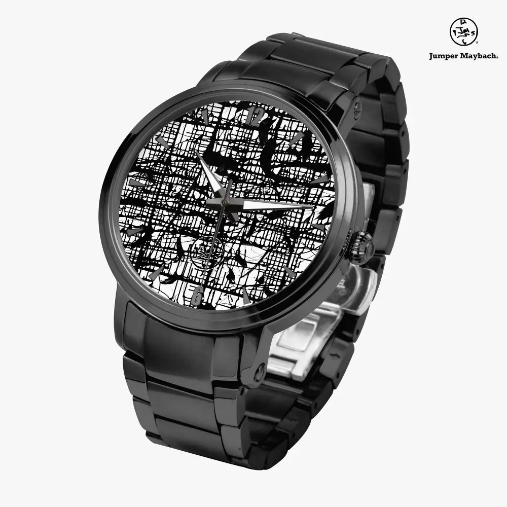 Dark matrix steel strap automatic watch with indicators by Jumper Maybach® featuring a sleek design and stainless steel band.