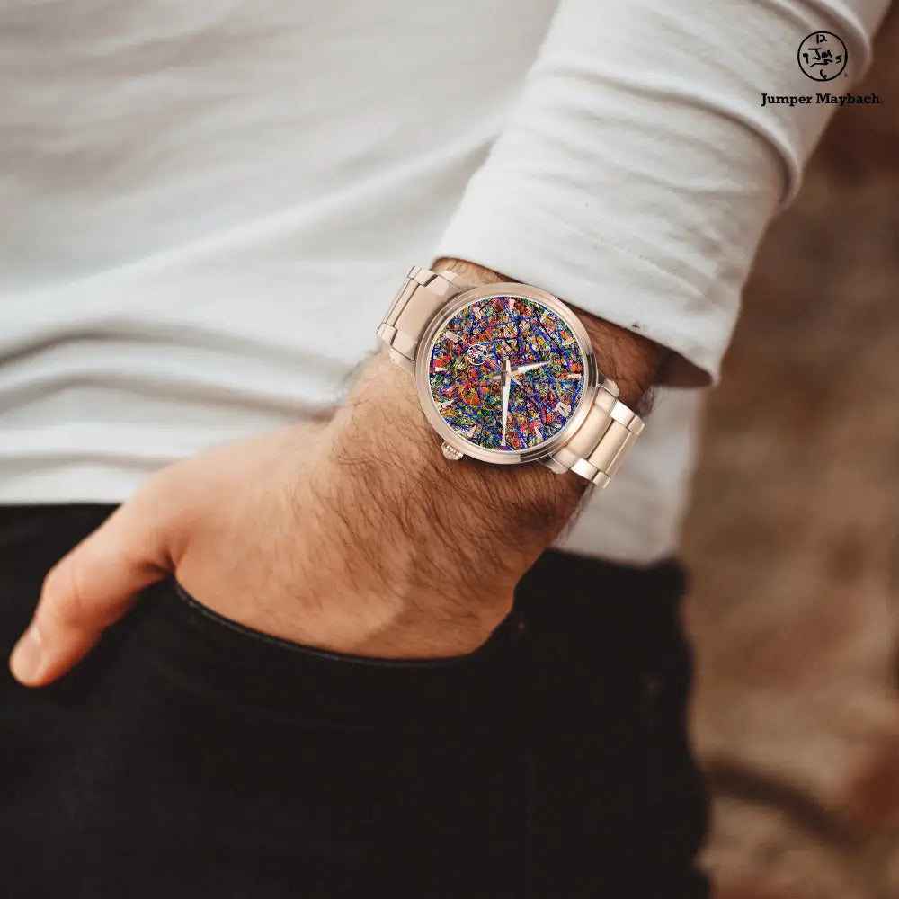 Deep Dimension Steel Strap Automatic Watch by Jumper Maybach with indicators, featuring a sleek stainless steel band and detailed dial.