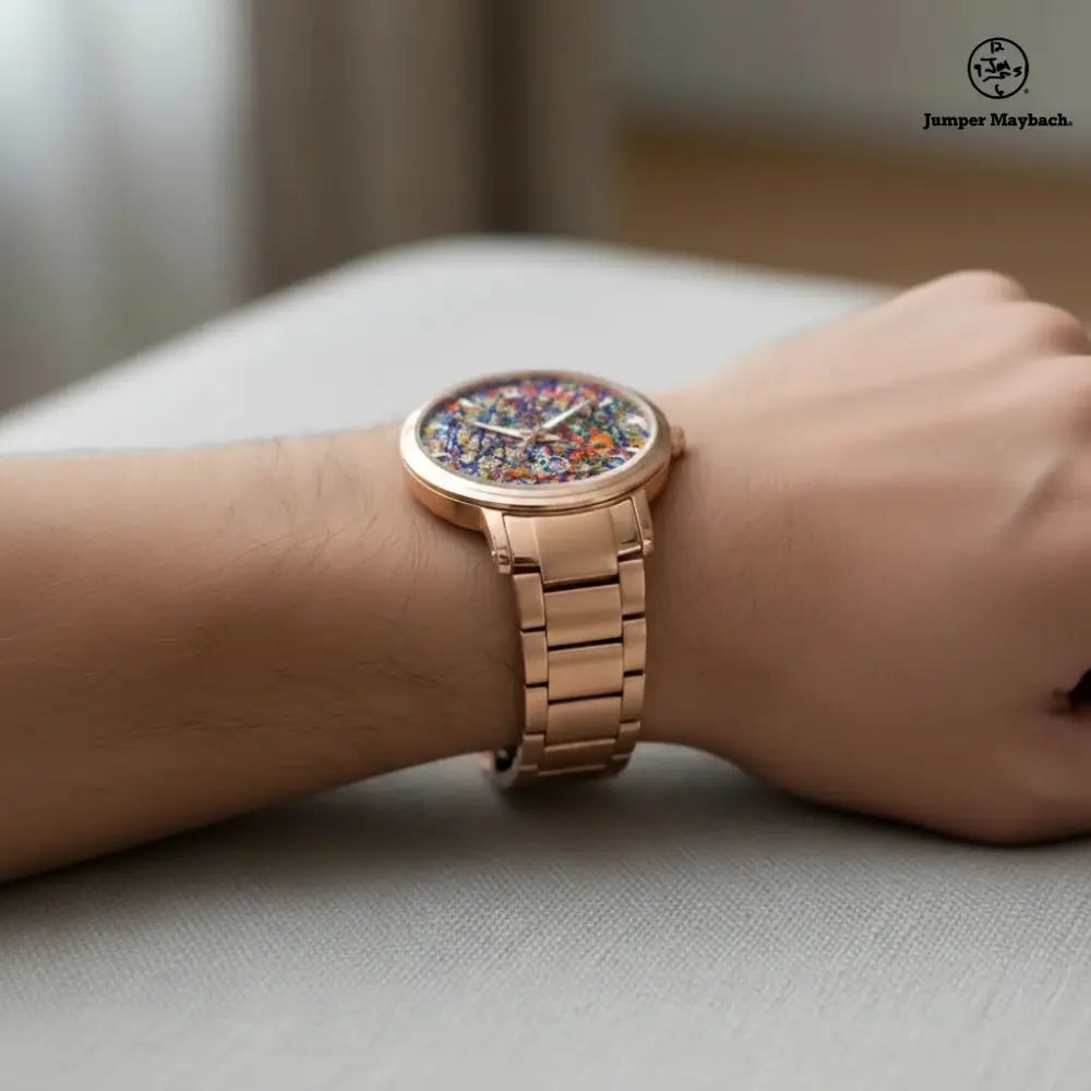 Side profile of JetPrint Fulfillment Deep Dimension Steel Strap Automatic Watch by Jumper Maybach® with indicator markers.