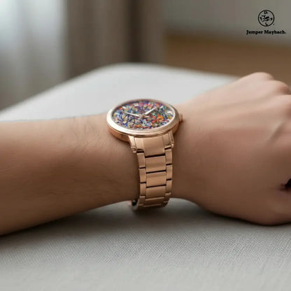 Side profile of JetPrint Fulfillment Deep Dimension Steel Strap Automatic Watch by Jumper Maybach® with indicator markers.
