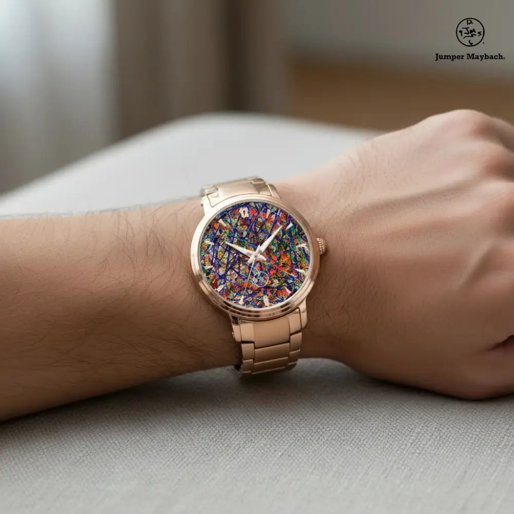 Deep Dimension Steel Strap Automatic Watch with indicators by Jumper Maybach® featuring a sleek metal band and detailed watch face.