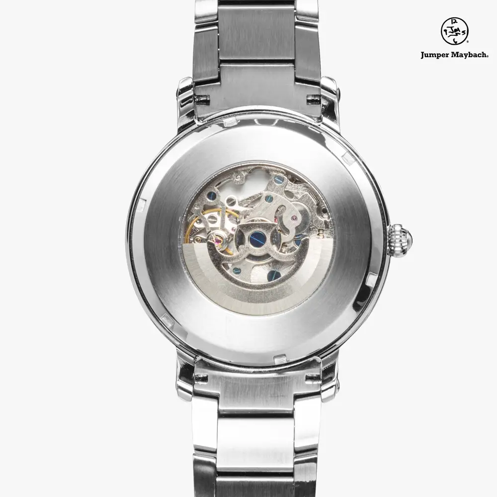 Deep Dimension Steel Strap Automatic Watch with indicators by Jumper Maybach, featuring a sleek steel strap and modern design.