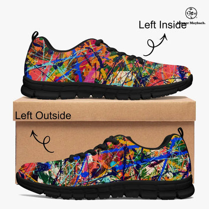 Deep Dimensions athletic sneakers by Jumper Maybach for men and women, stylish black and white JetPrint Fulfillment shoes