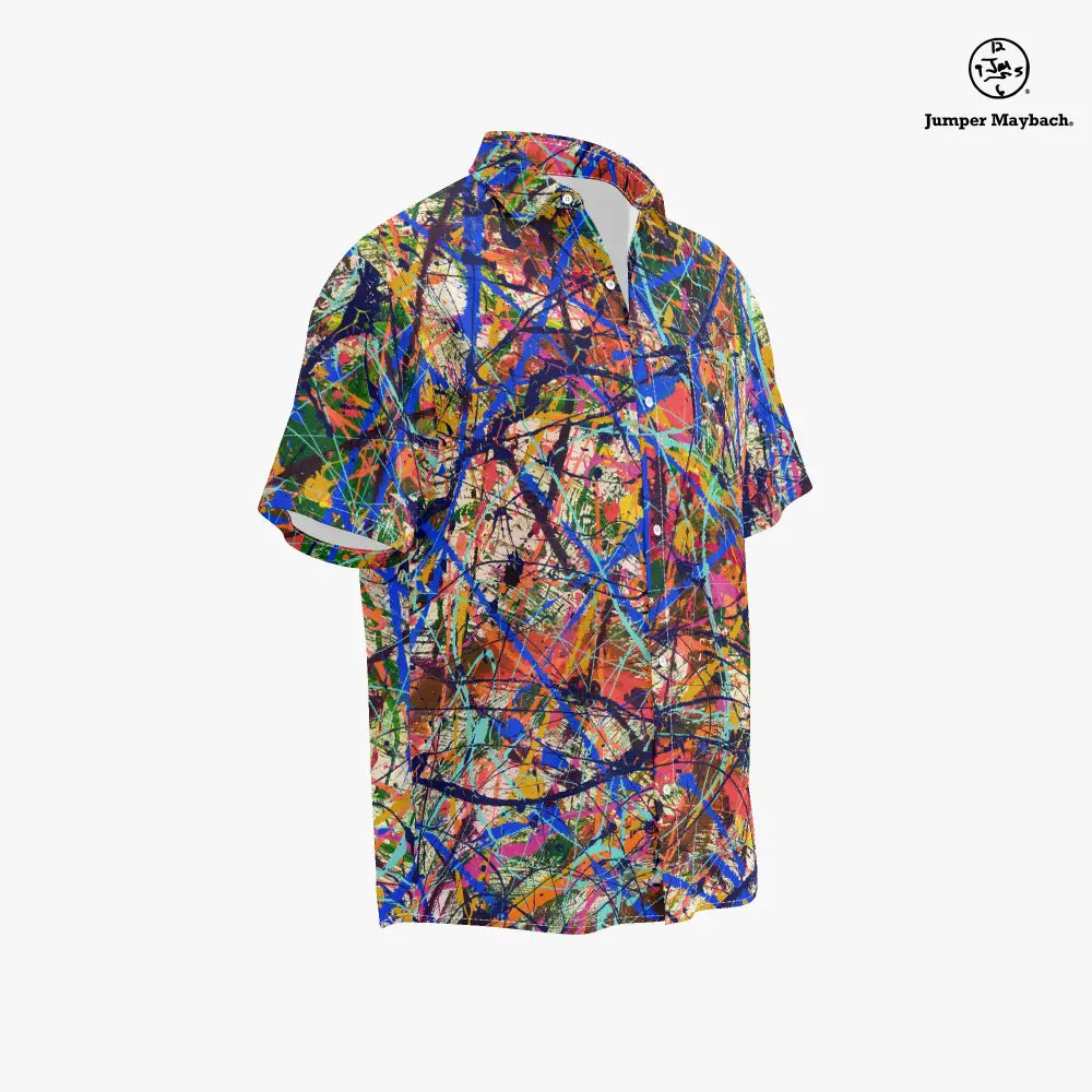 Unisex deep dimensions plus size resort shirt by Jumper Maybach® featuring relaxed fit and vibrant tropical print.