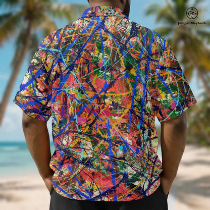 Deep Dimensions PLUS SIZE Resort UNISEX shirt by Jumper Maybach, men's clothing, casual style, with colorful geometric print.