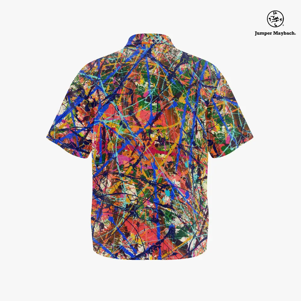 Plus size unisex resort shirt by Jumper Maybach, featuring deep dimensions design, in men's clothing style, with vibrant colors.