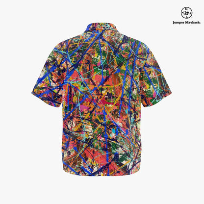 Plus size unisex resort shirt by Jumper Maybach, featuring deep dimensions design, in men's clothing style, with vibrant colors.