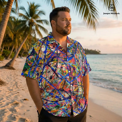 Deep Dimensions PLUS SIZE Resort Unisex Shirt by Jumper Maybach, men's casual shirt with vibrant pattern and relaxed fit.
